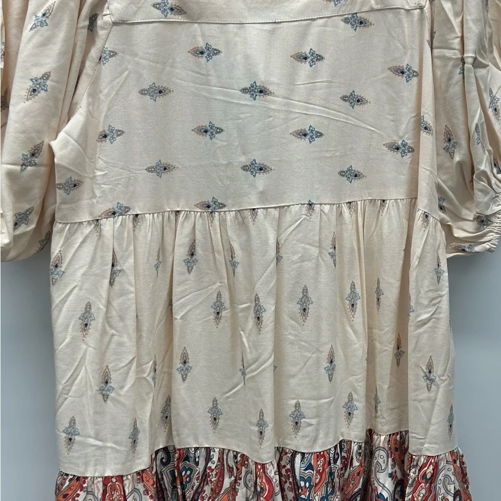 BOG COLLECTIVE NWT Boho mini dress puff sleeves SZ: S - Picture 3 of 7